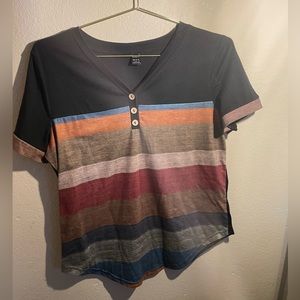 Shein women’s short sleeve T-shirt, stripes black back-Large